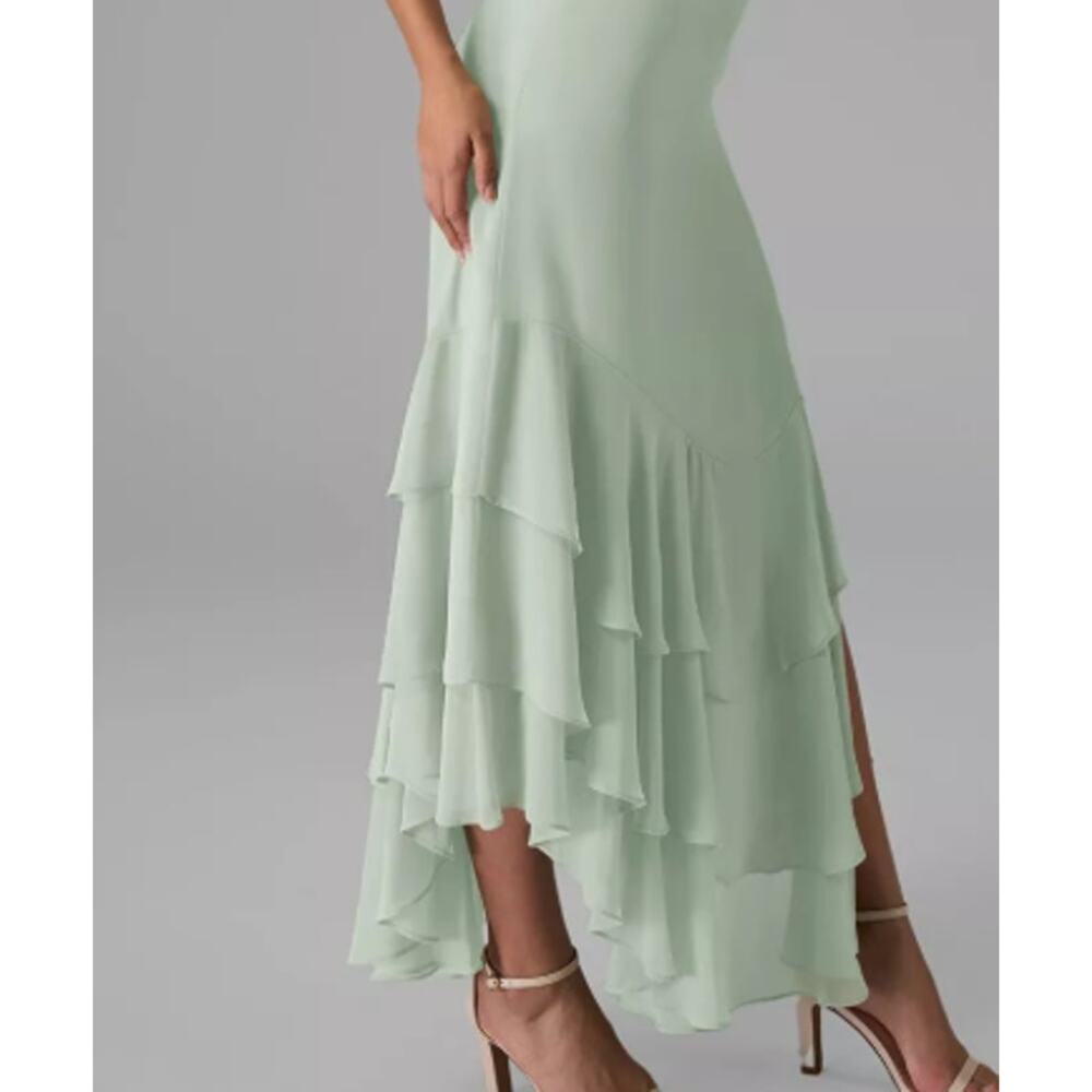 Mint Green Ruffle-Trim Maxi Dress with Side Slit - Picture 2 of 4